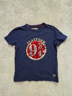 Mini Boden Navy Harry Potter Tee with Red and Silver Sequin Platform Emblem